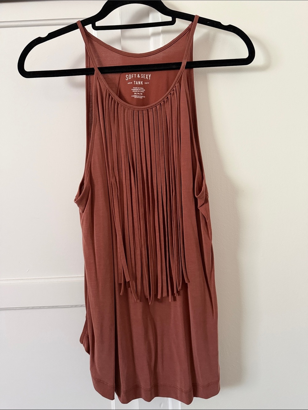 American Eagle Outfitters Rust Fringe Front Tank